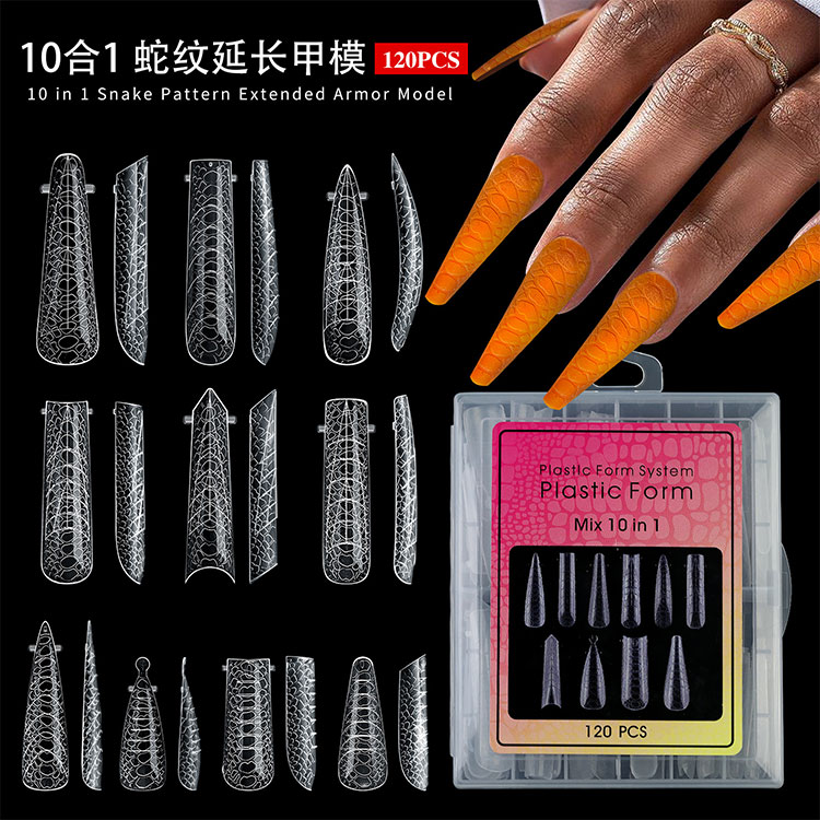 10-in-1 nagelverlengingsformulieren met slangenpatroon 120 stuks