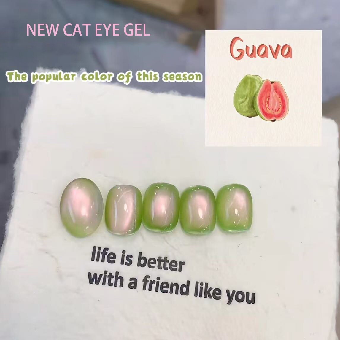 Guava-geïnspireerde kattenooggel Pools staat centraal in nagelmode