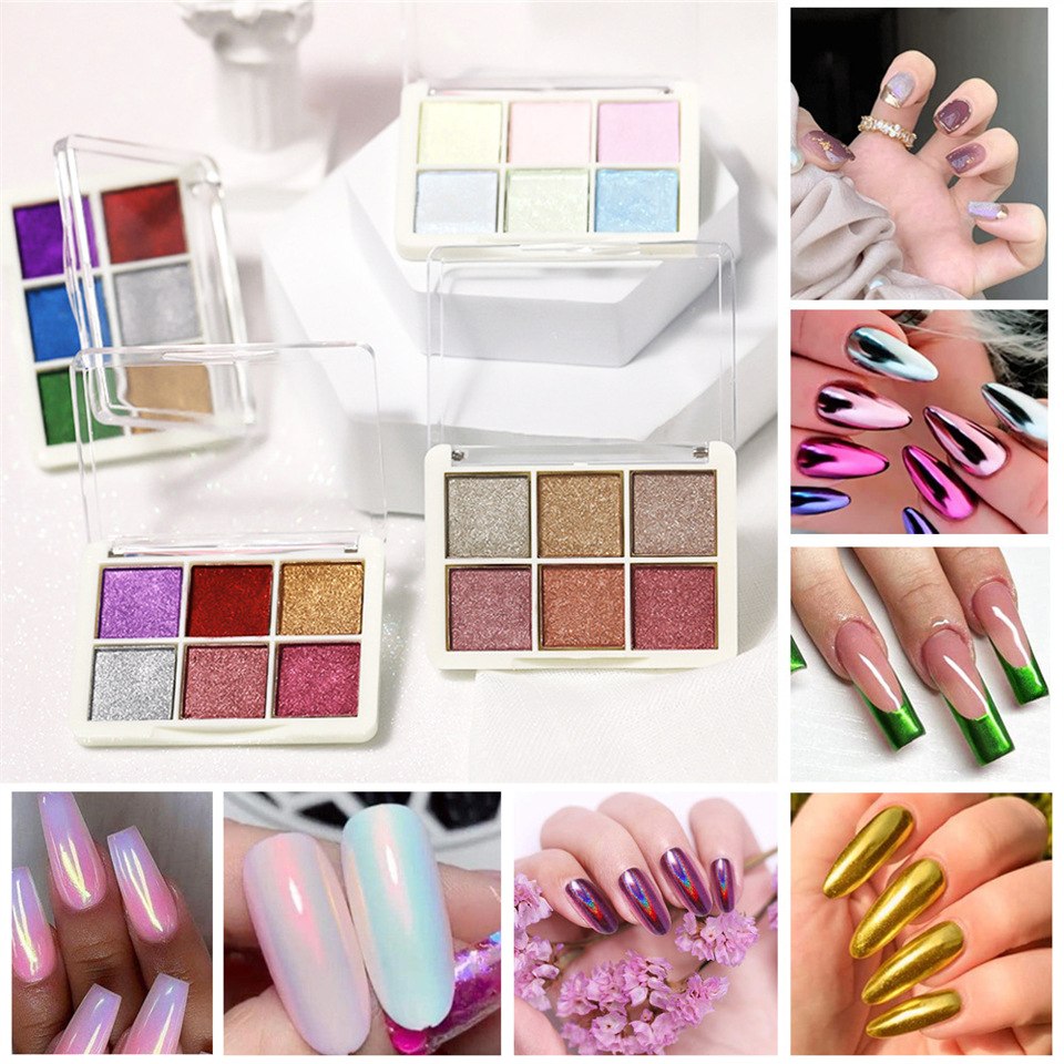 6-in-1 massief chromen nagelpoederset