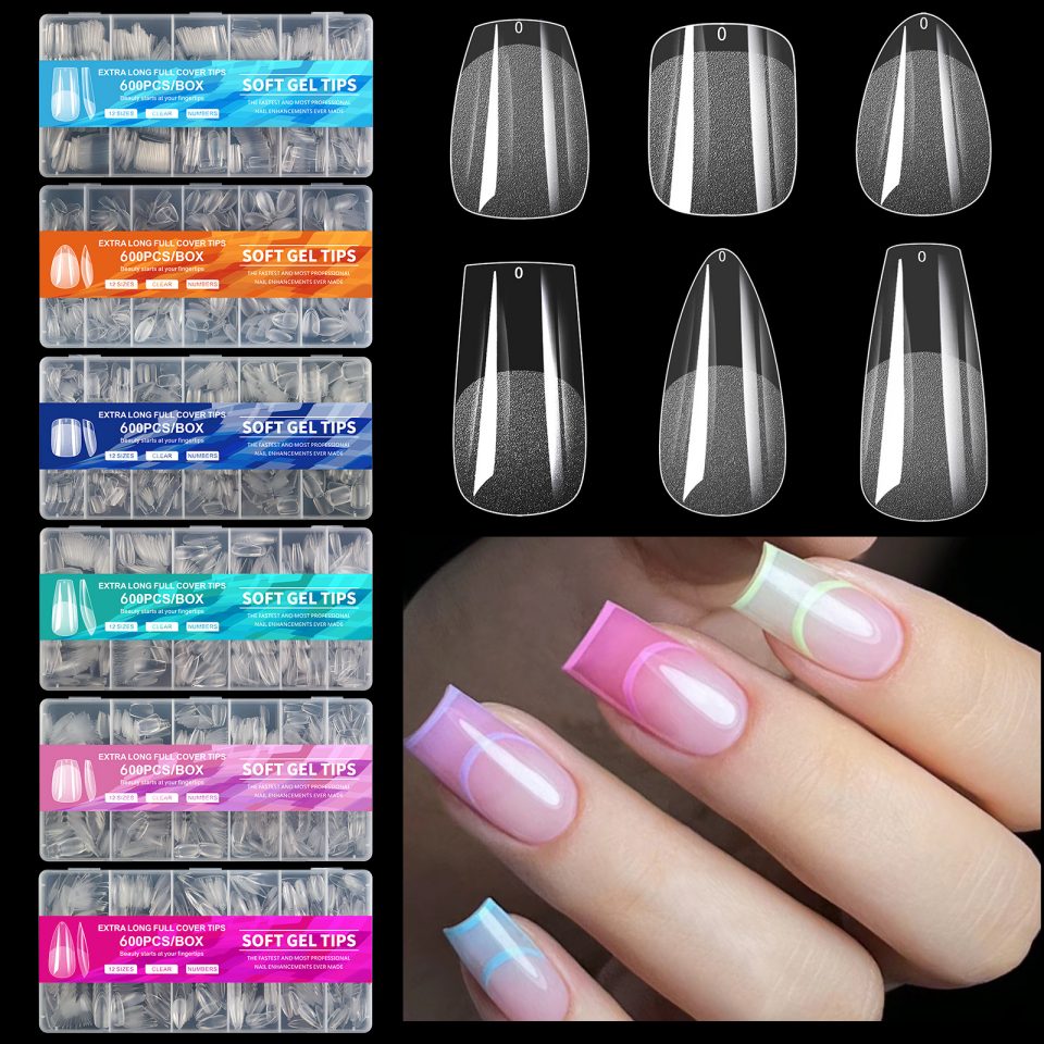 600 stuks zachte gel nageltips met volledige dekking