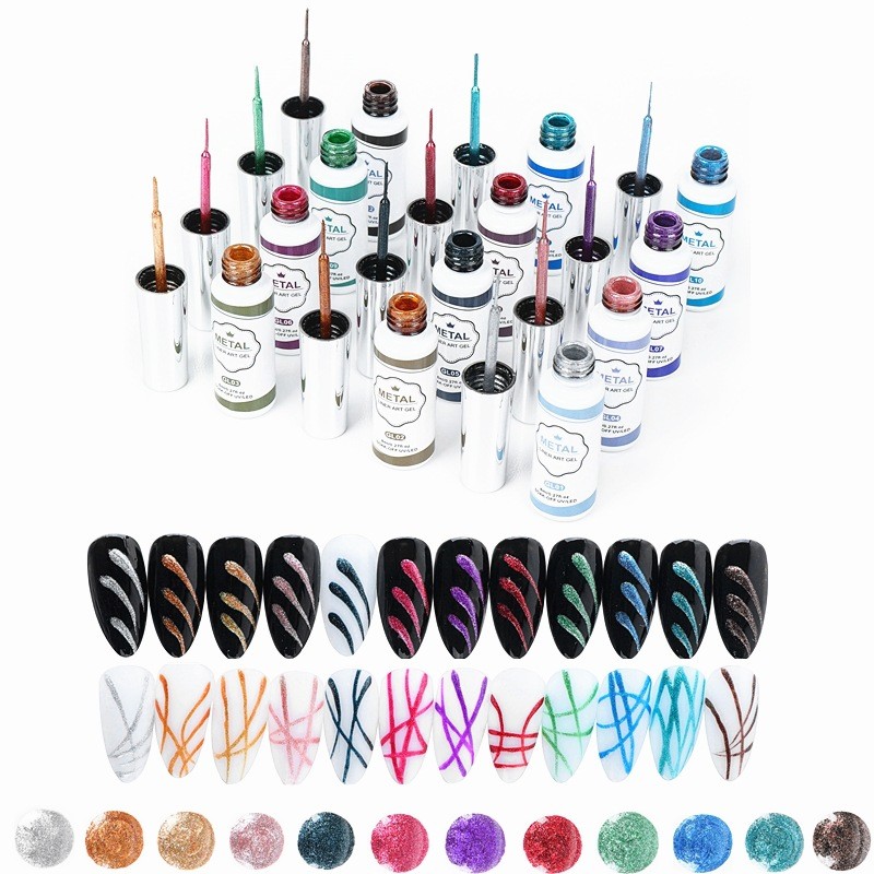 Metalen gel voering nail art set